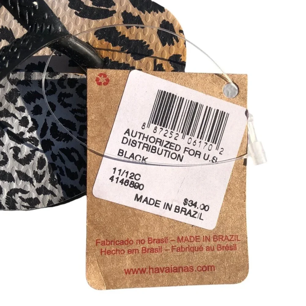 Havaianas Kids Leopard Print Flip Flops Black Strap, 11–12